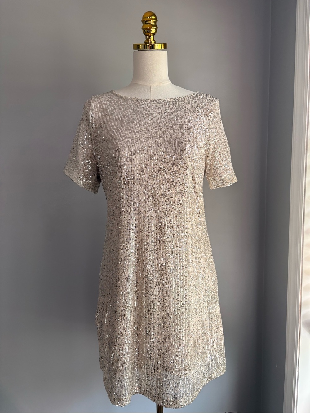 7 for all mankind sequined Short Sleeve Shift Dress in Champagne